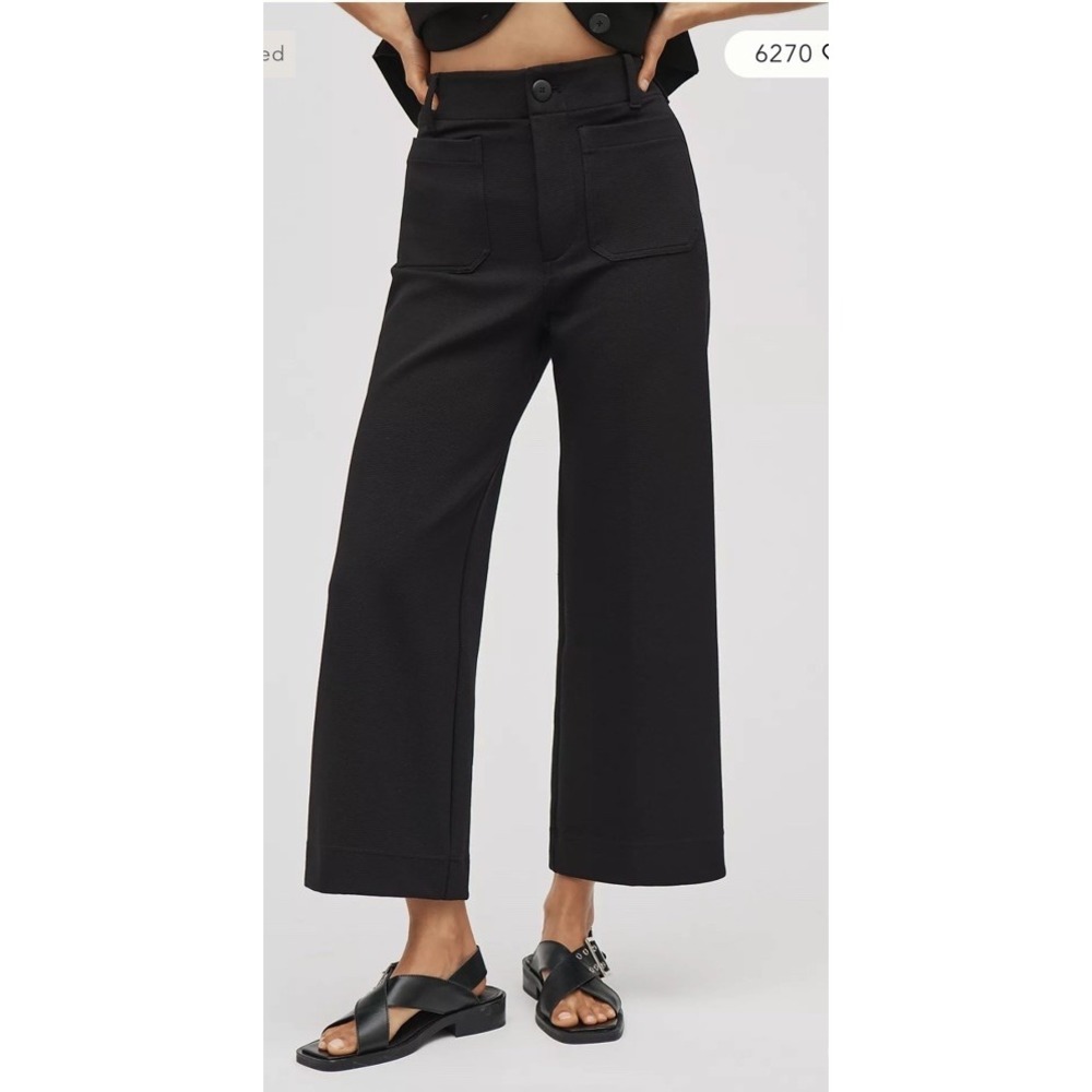 Maeve Colette Knit High-Rise Wide-Leg Cropped Pants in Black Size 29